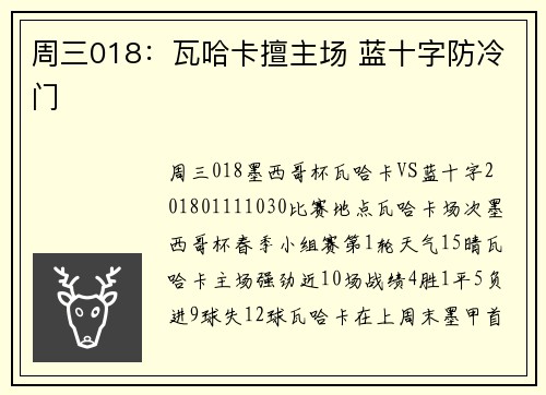 周三018：瓦哈卡擅主场 蓝十字防冷门